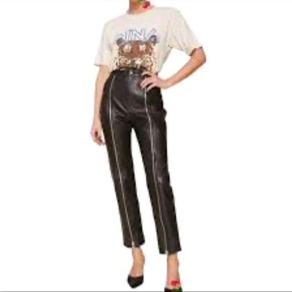 NWT LPA Revolve High Rise Leather Pants Straight Leg Zip Front Medium Black - Picture 1 of 13